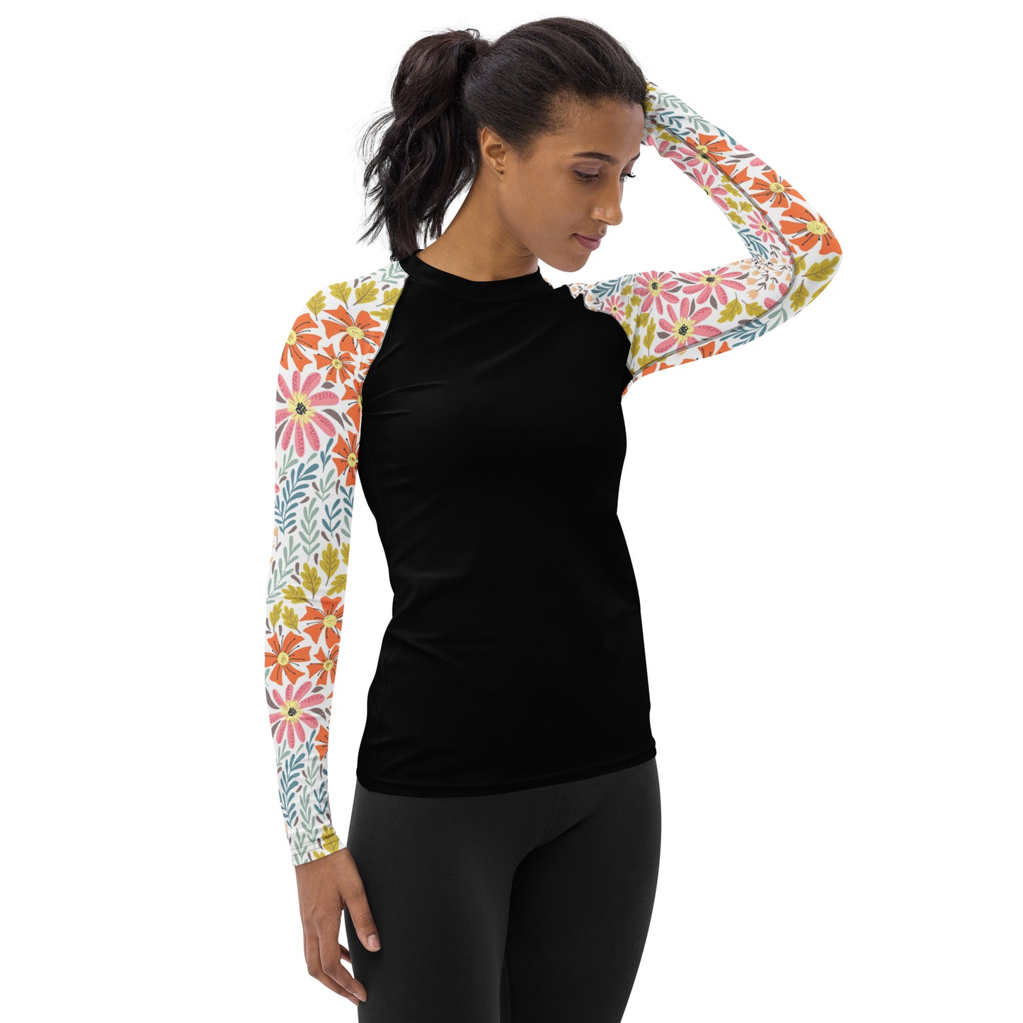 Multicolor Flower Sleeves and Black body - Women's Rash Guard