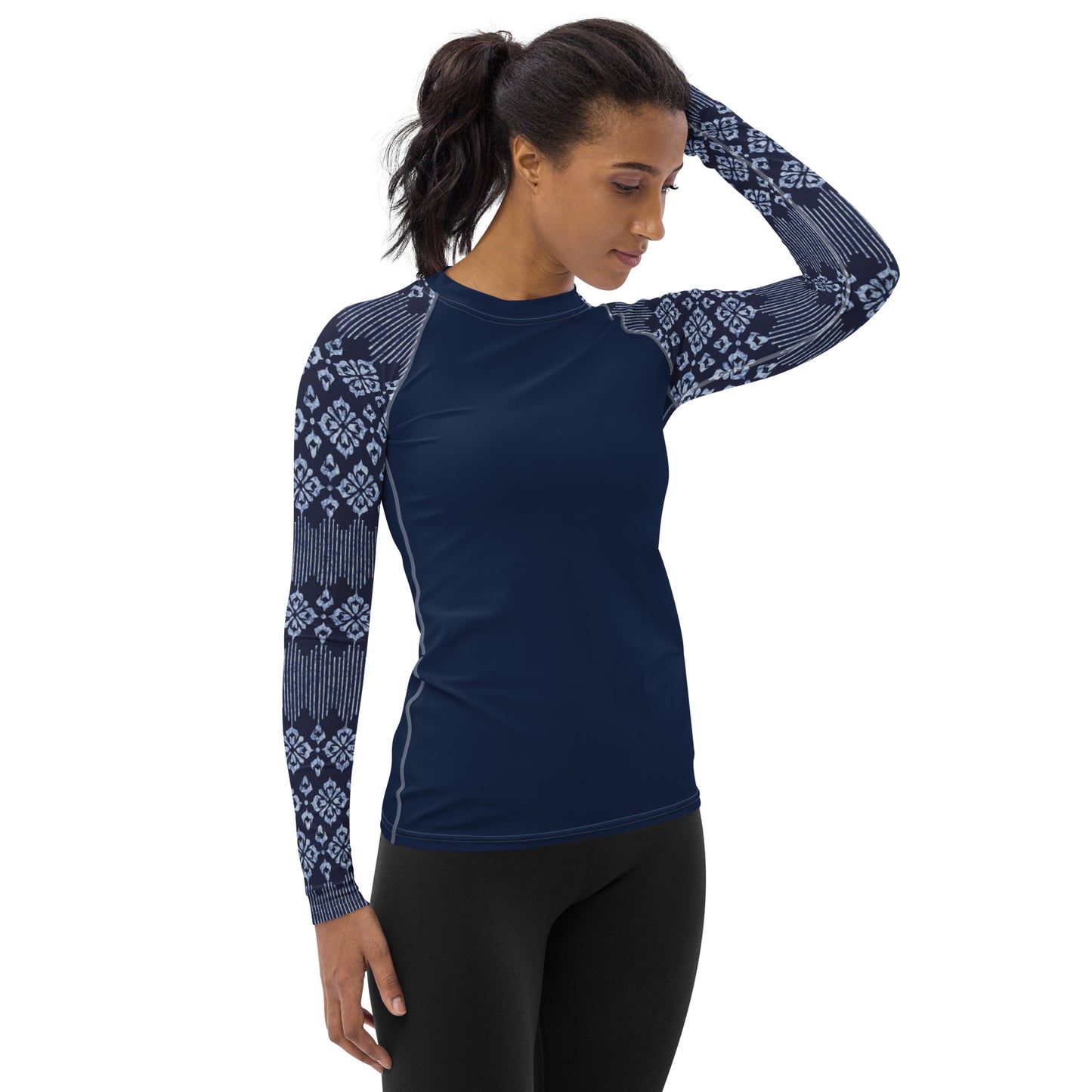 Indigo Batik Sleeves with Navy Body - Women's Rash Guard