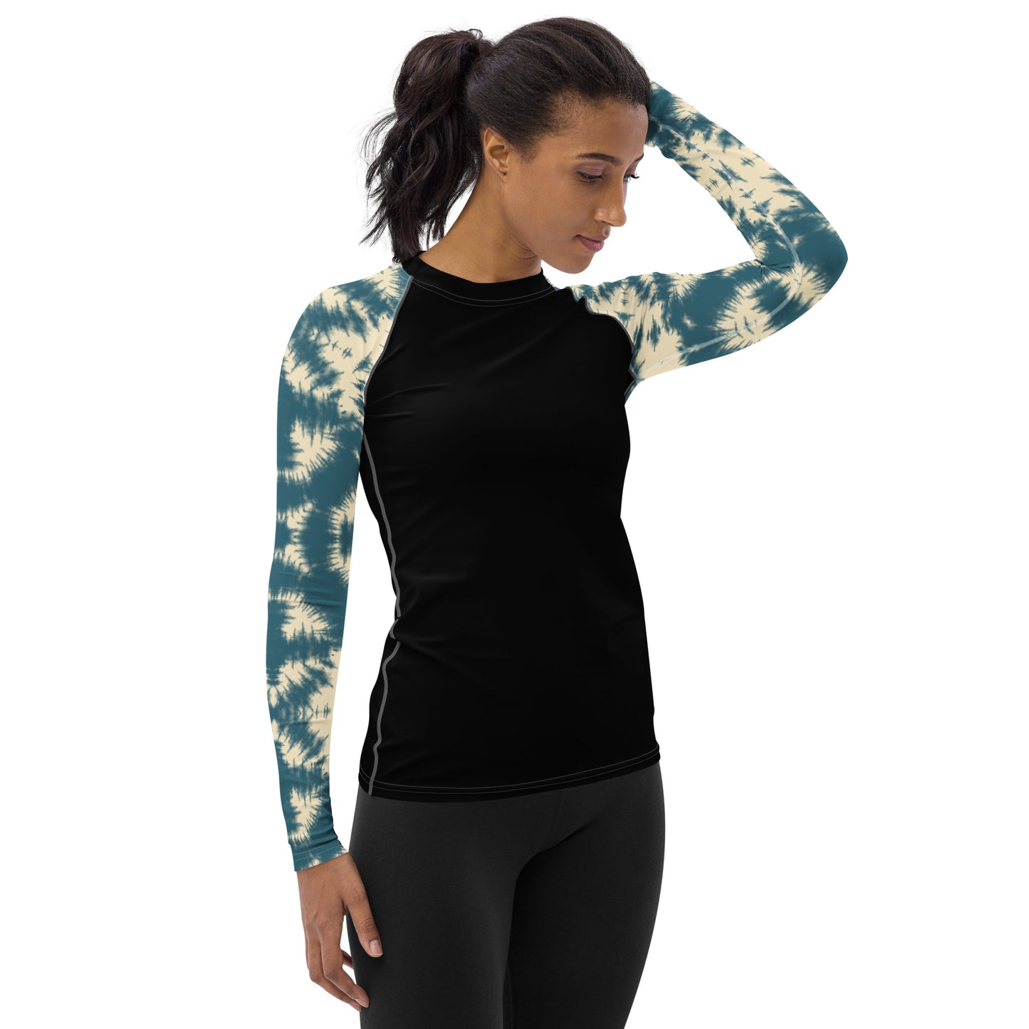 Teal Batik Sleeves and Black Body - Women's Rash Guard