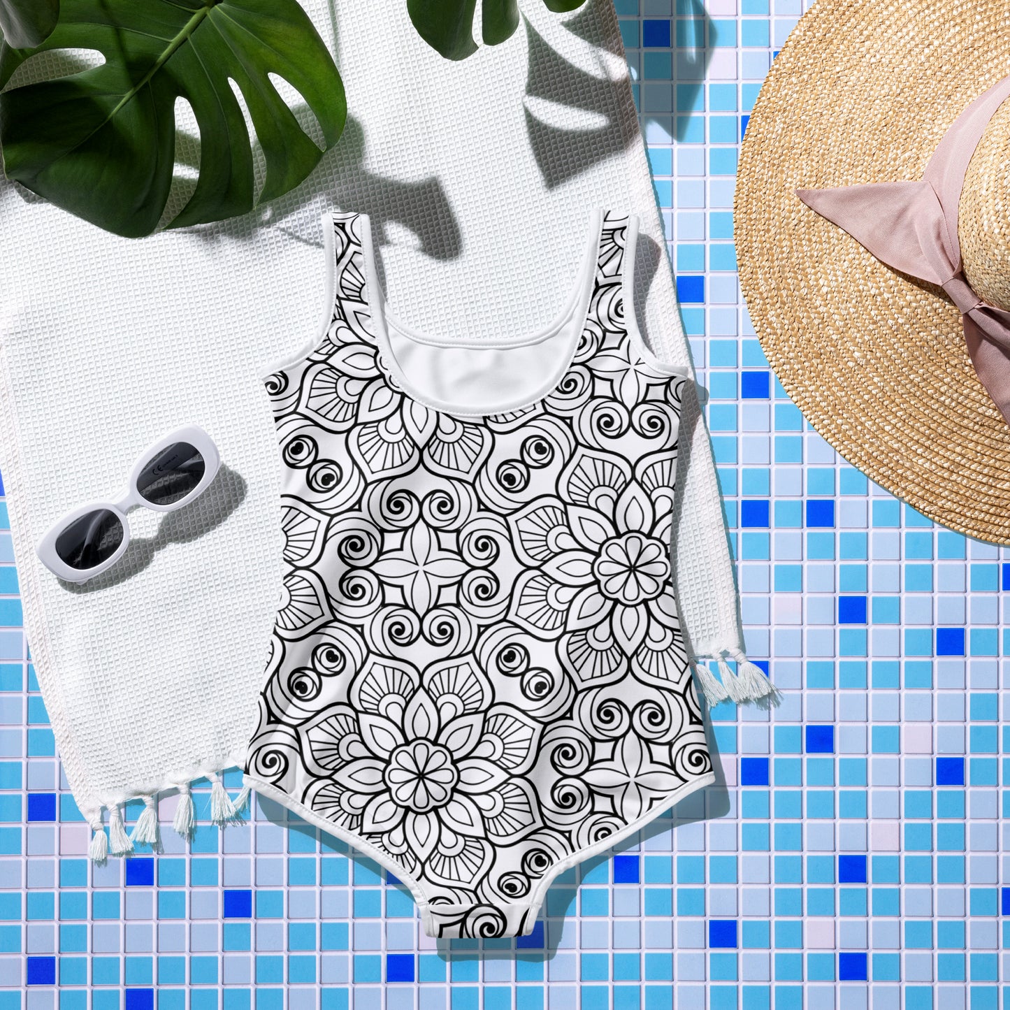 Black and White Mandala - Youth Swimsuit