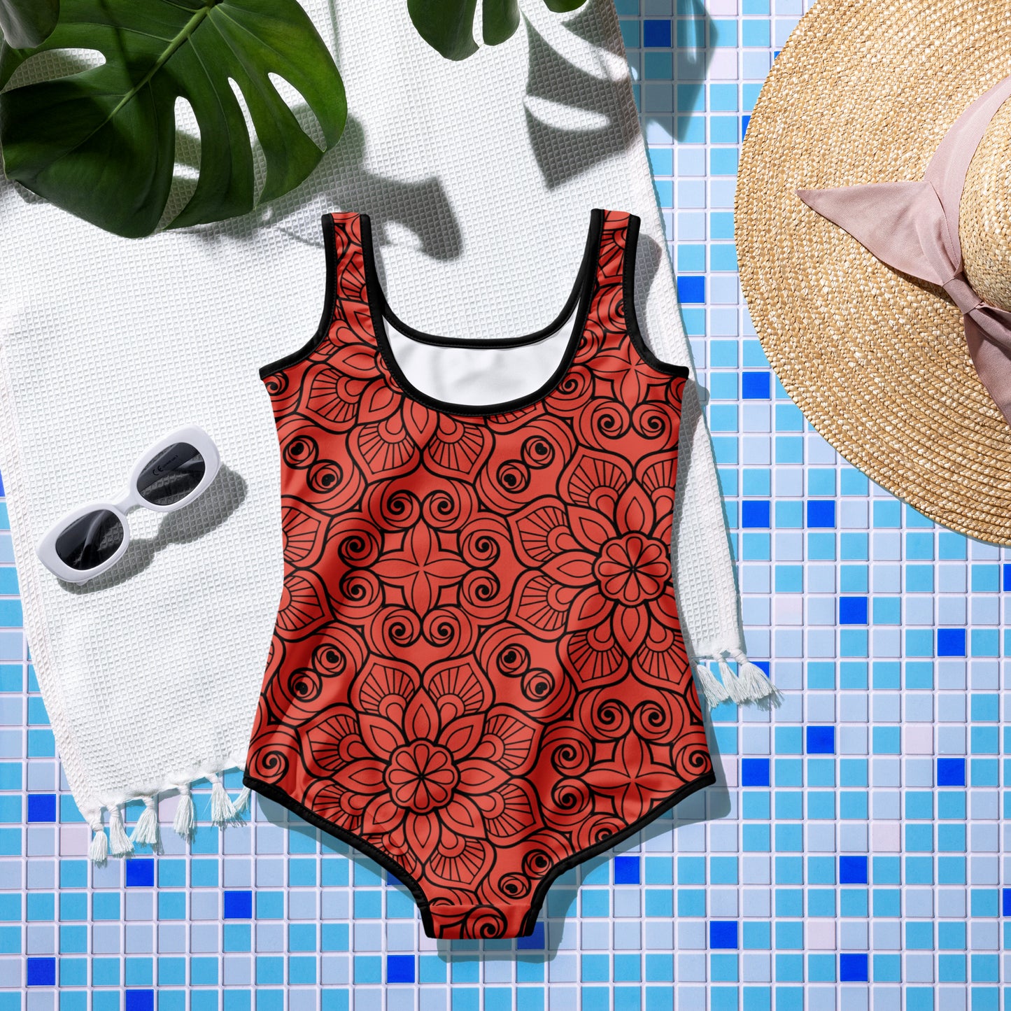 Red and Black Mandala - Youth Swimsuit