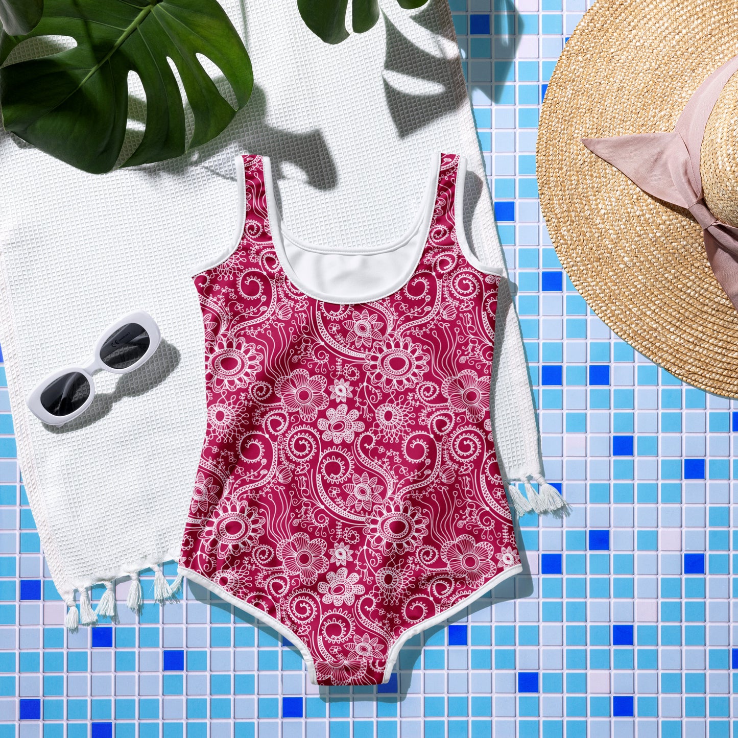 Doodle Flowers - Pink - Youth Swimsuit
