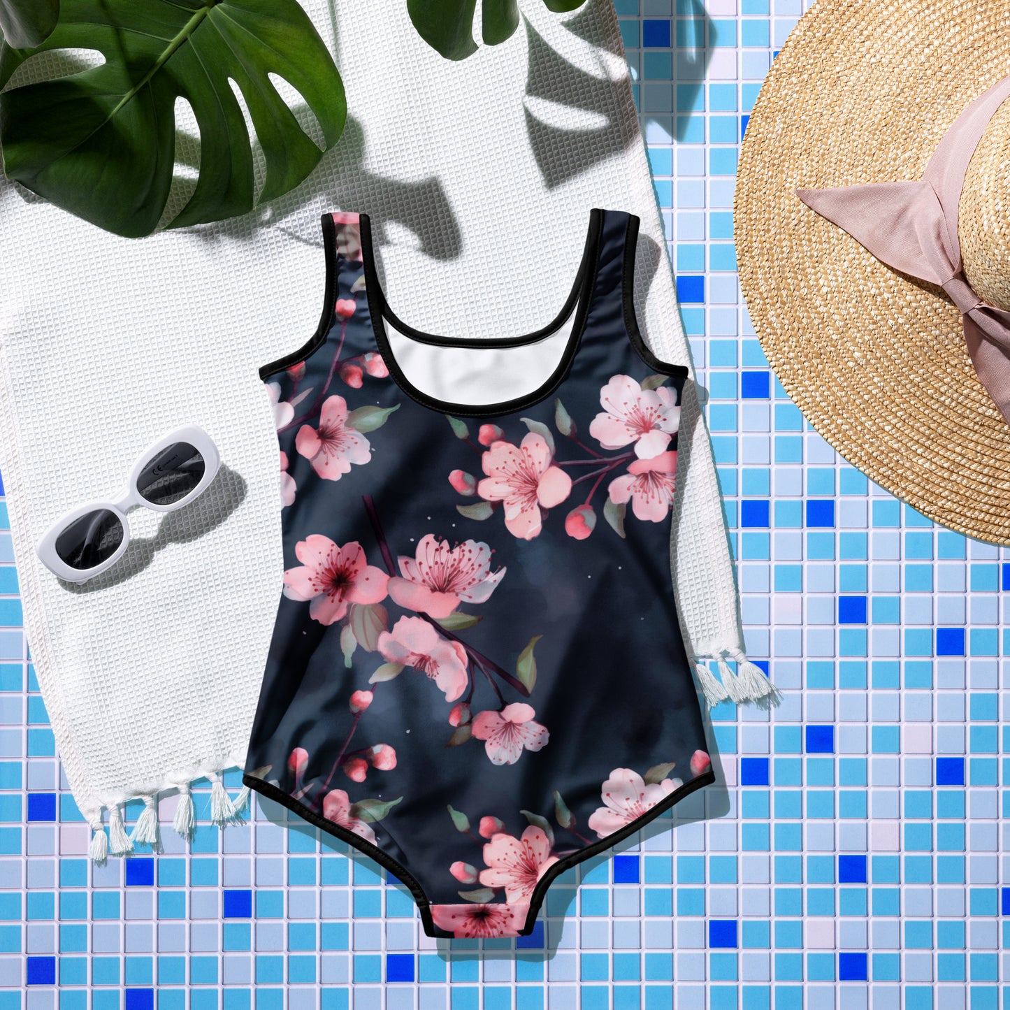 Cherry Blossom Flowers - Dark - Youth Swimsuit