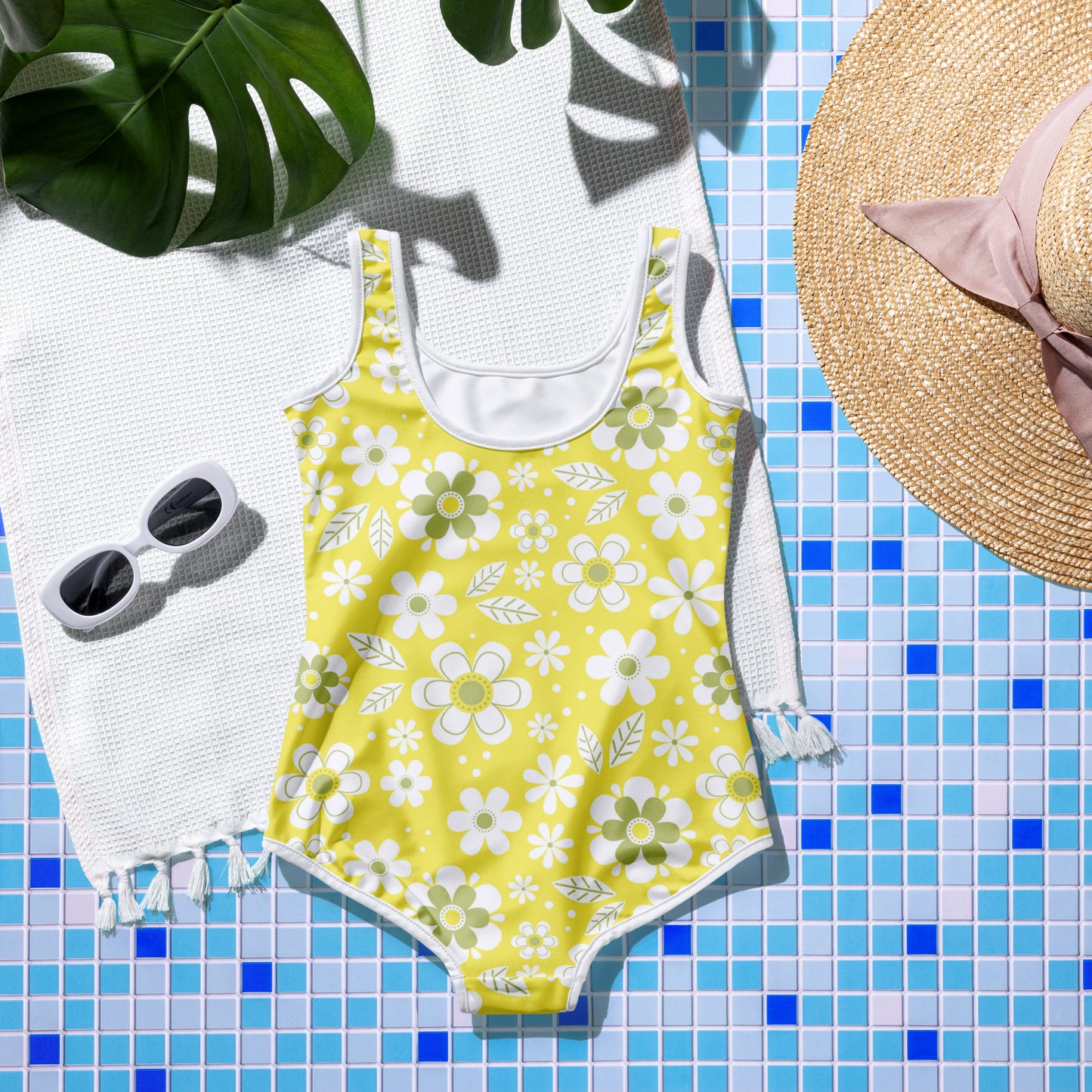 Yellow with White Flowers - Youth Swimsuit