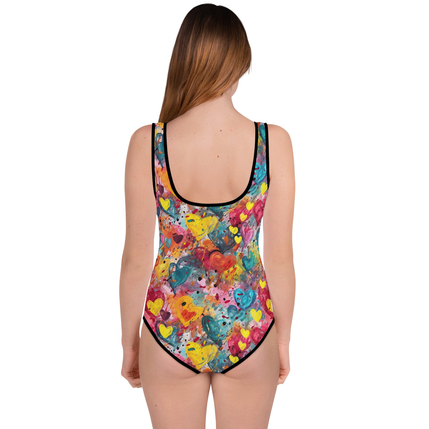 Multicolor Painted Hearts - Youth Swimsuit