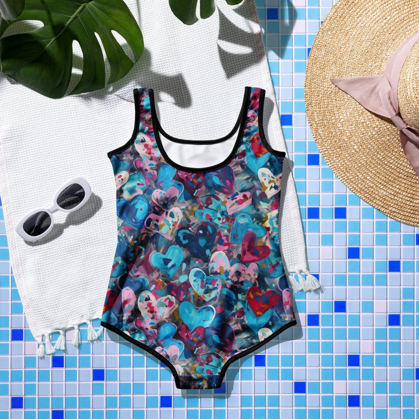 Blue Painted Hearts - Youth Swimsuit