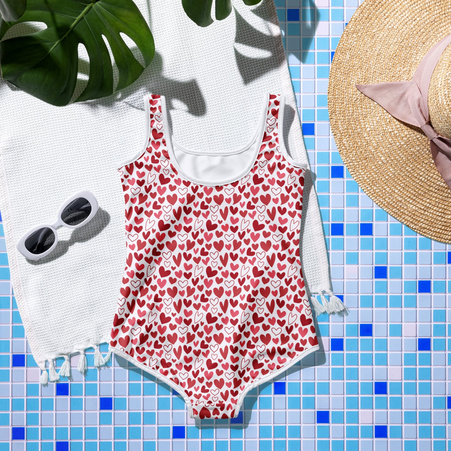 Red, Pink, and White Hearts - Youth Swimsuit