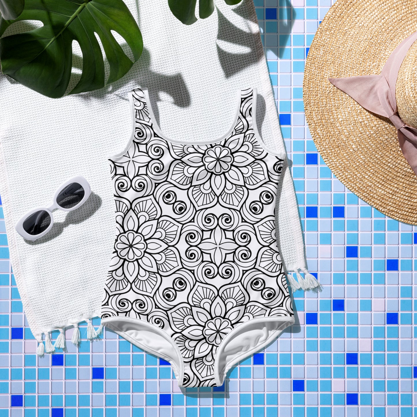 Black and White Mandala - Youth Swimsuit
