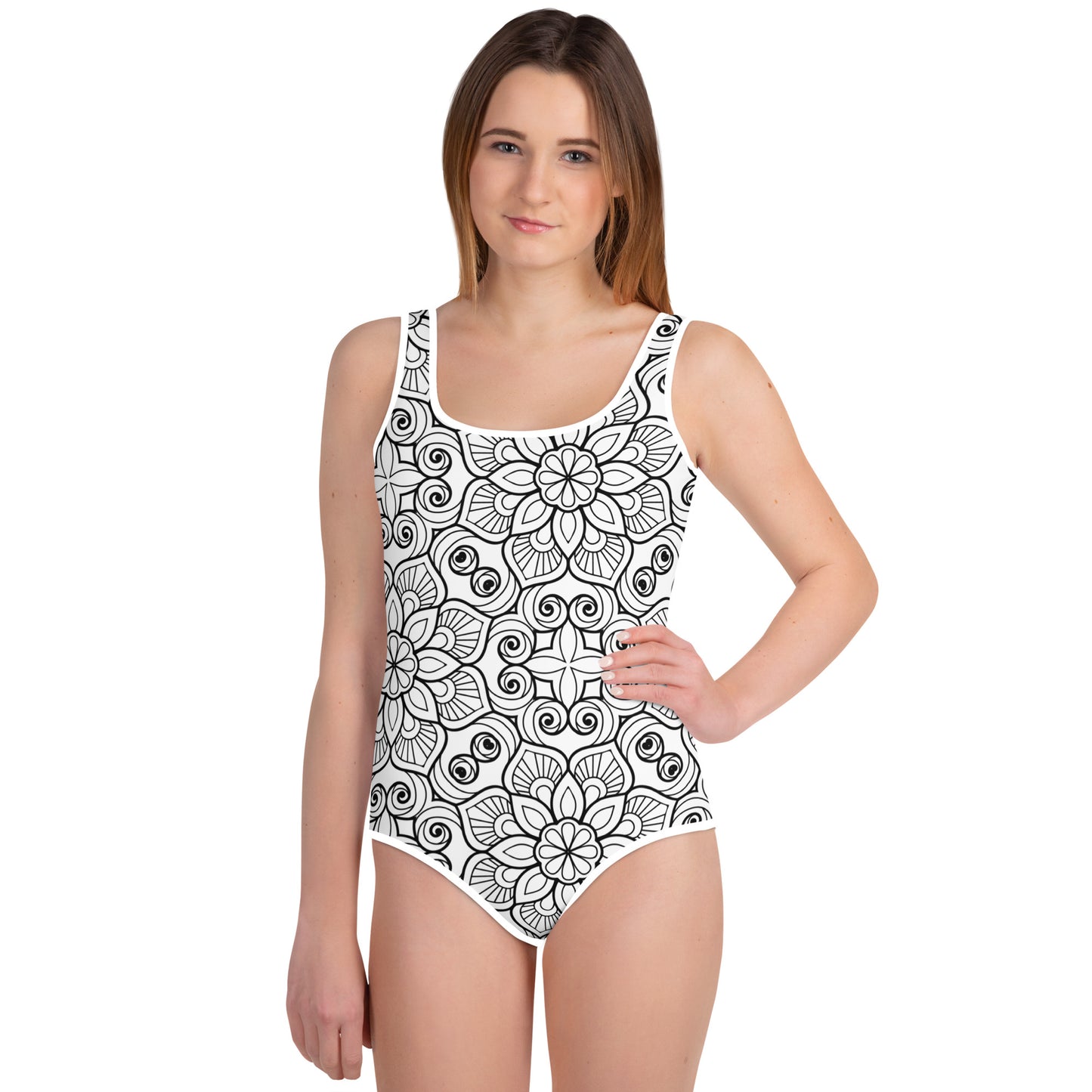 Black and White Mandala - Youth Swimsuit