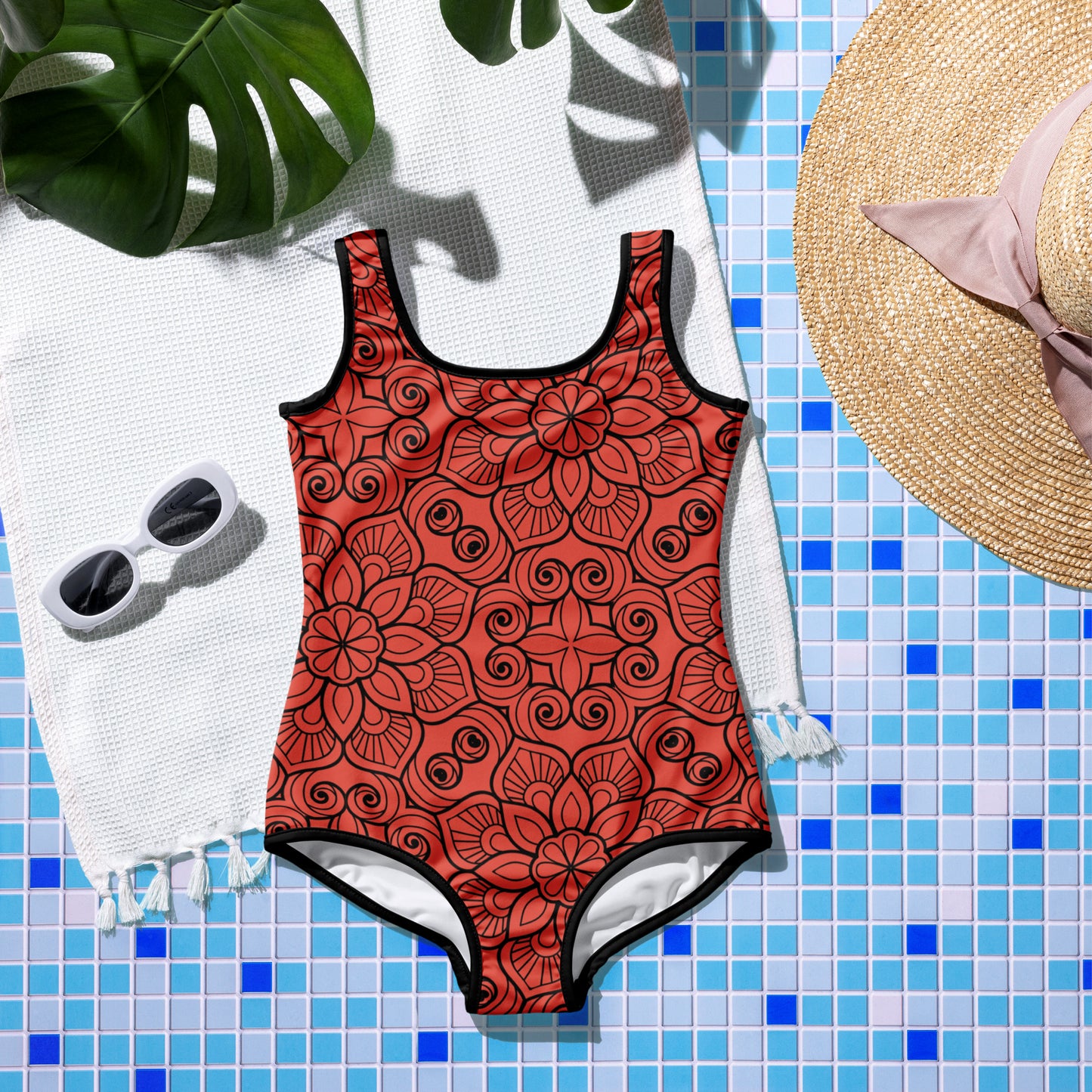 Red and Black Mandala - Youth Swimsuit