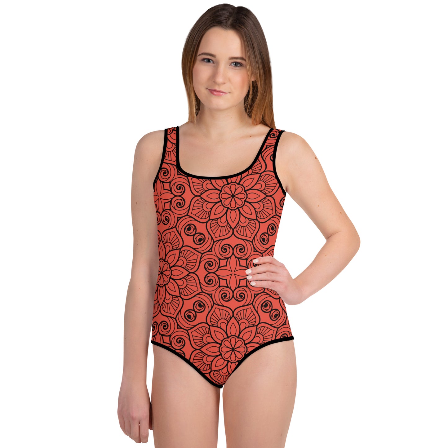 Red and Black Mandala - Youth Swimsuit