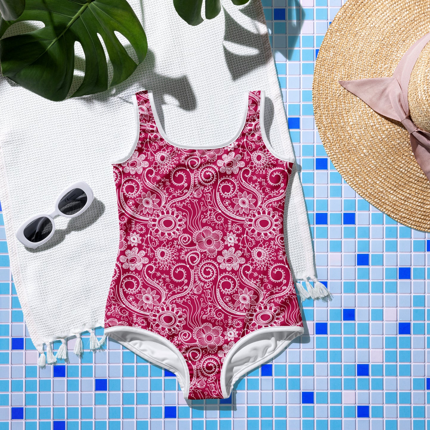 Doodle Flowers - Pink - Youth Swimsuit