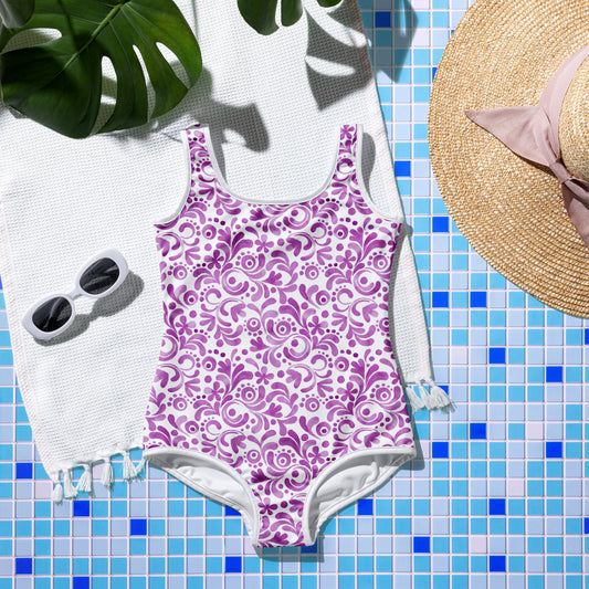 Watercolor Swirls - Purple - Youth Swimsuit