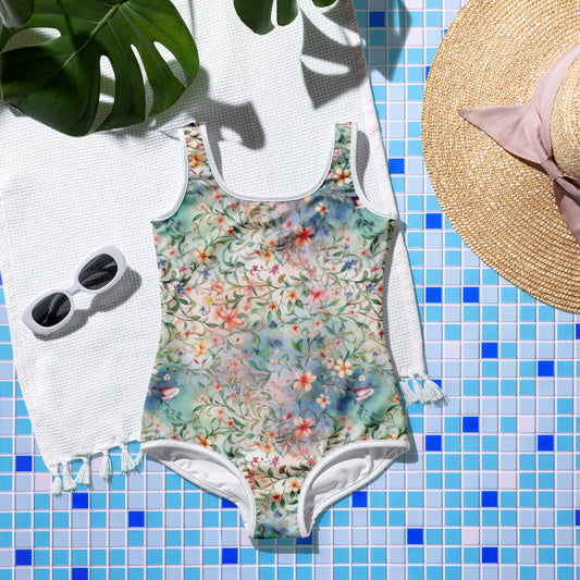 Watercolor Flowers - Light - Youth Swimsuit