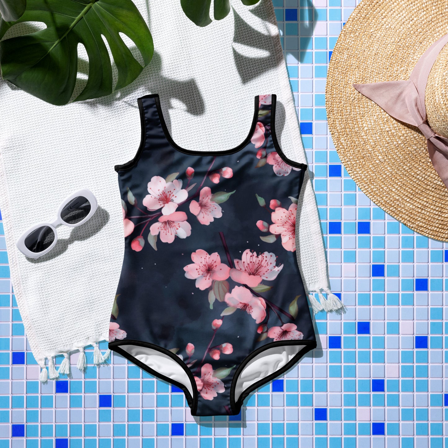 Cherry Blossom Flowers - Dark - Youth Swimsuit