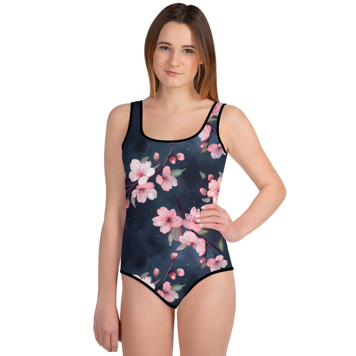 Cherry Blossom Flowers - Dark - Youth Swimsuit