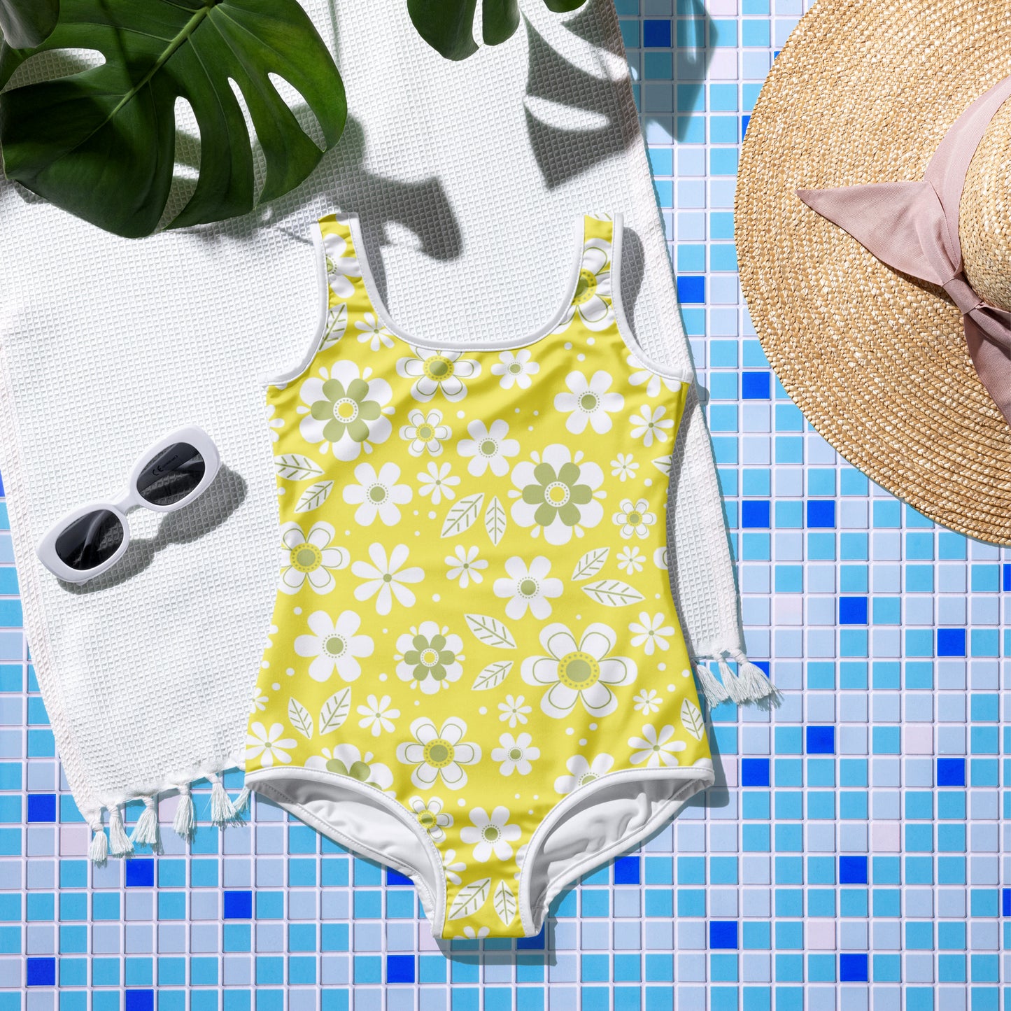 Yellow with White Flowers - Youth Swimsuit