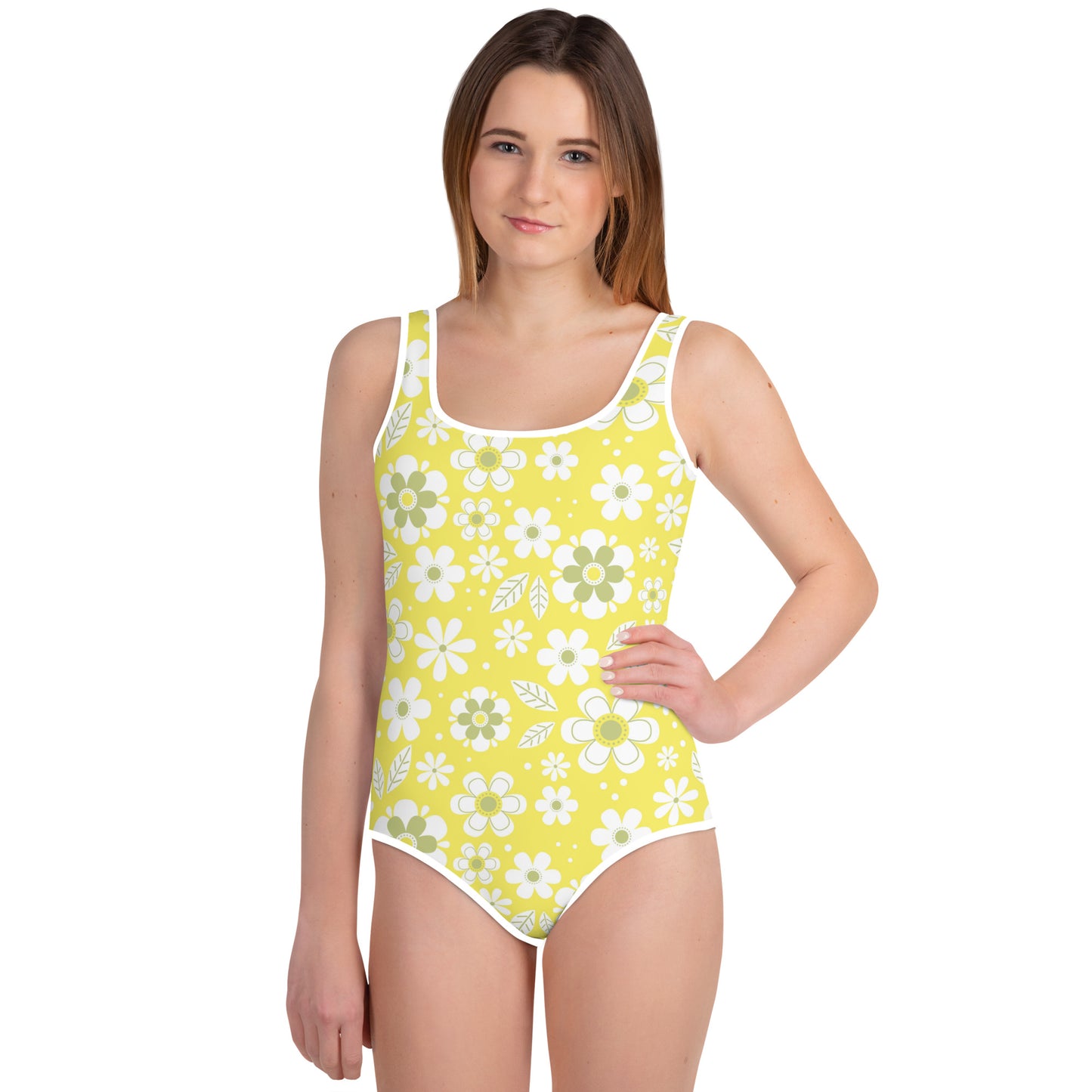 Yellow with White Flowers - Youth Swimsuit