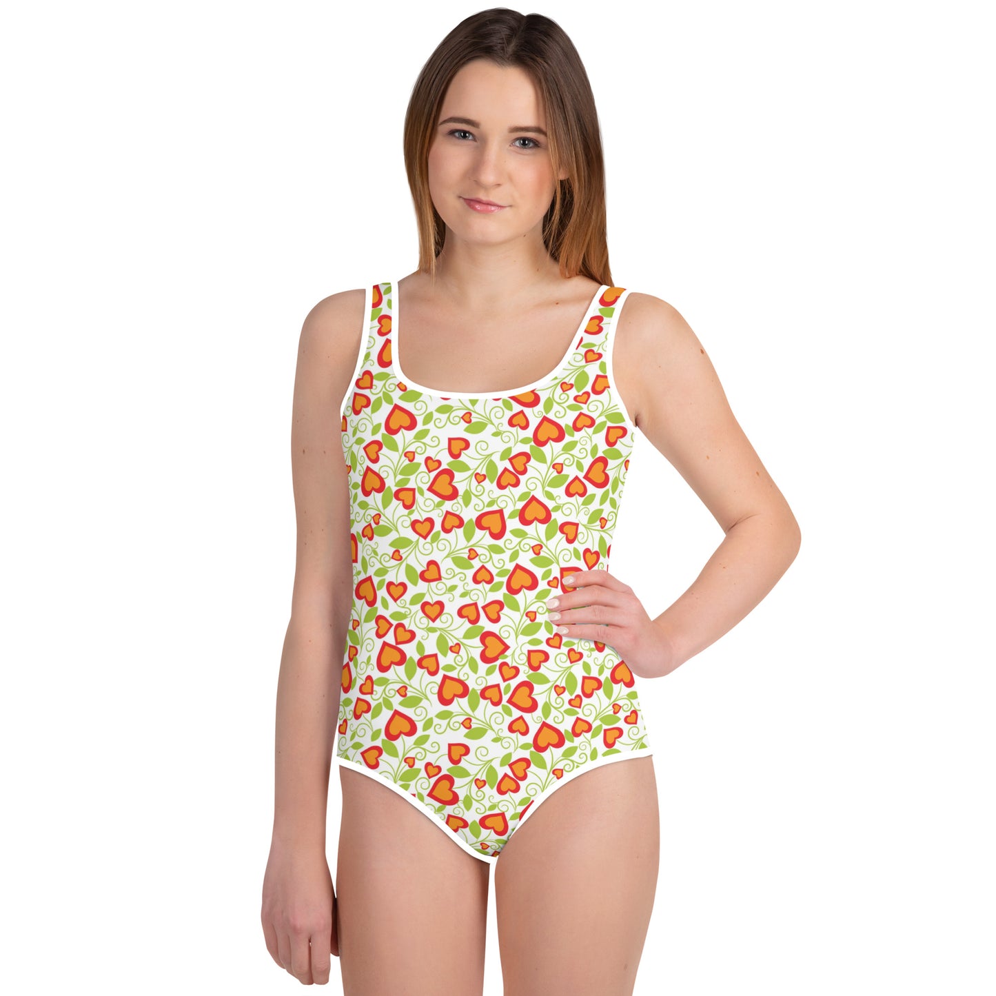 Heart Flowers - Red - Youth Swimsuit