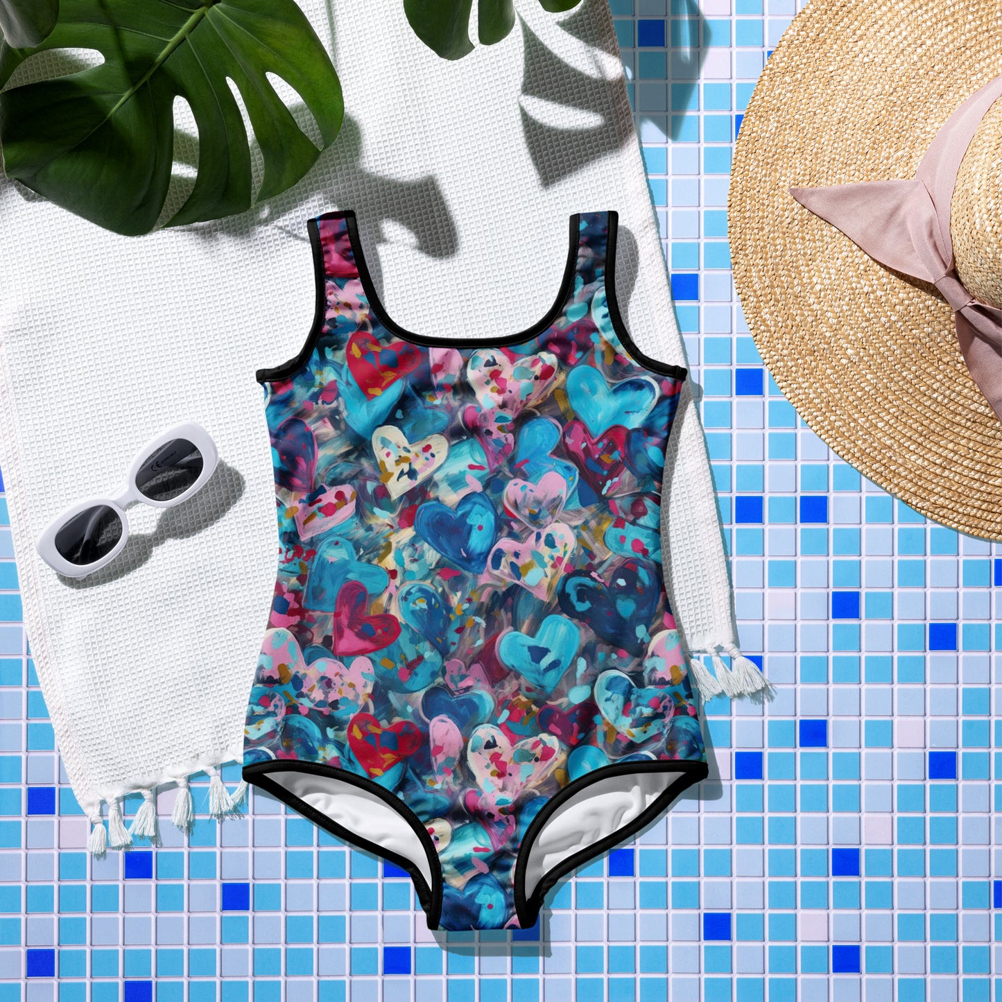 Blue Painted Hearts - Youth Swimsuit