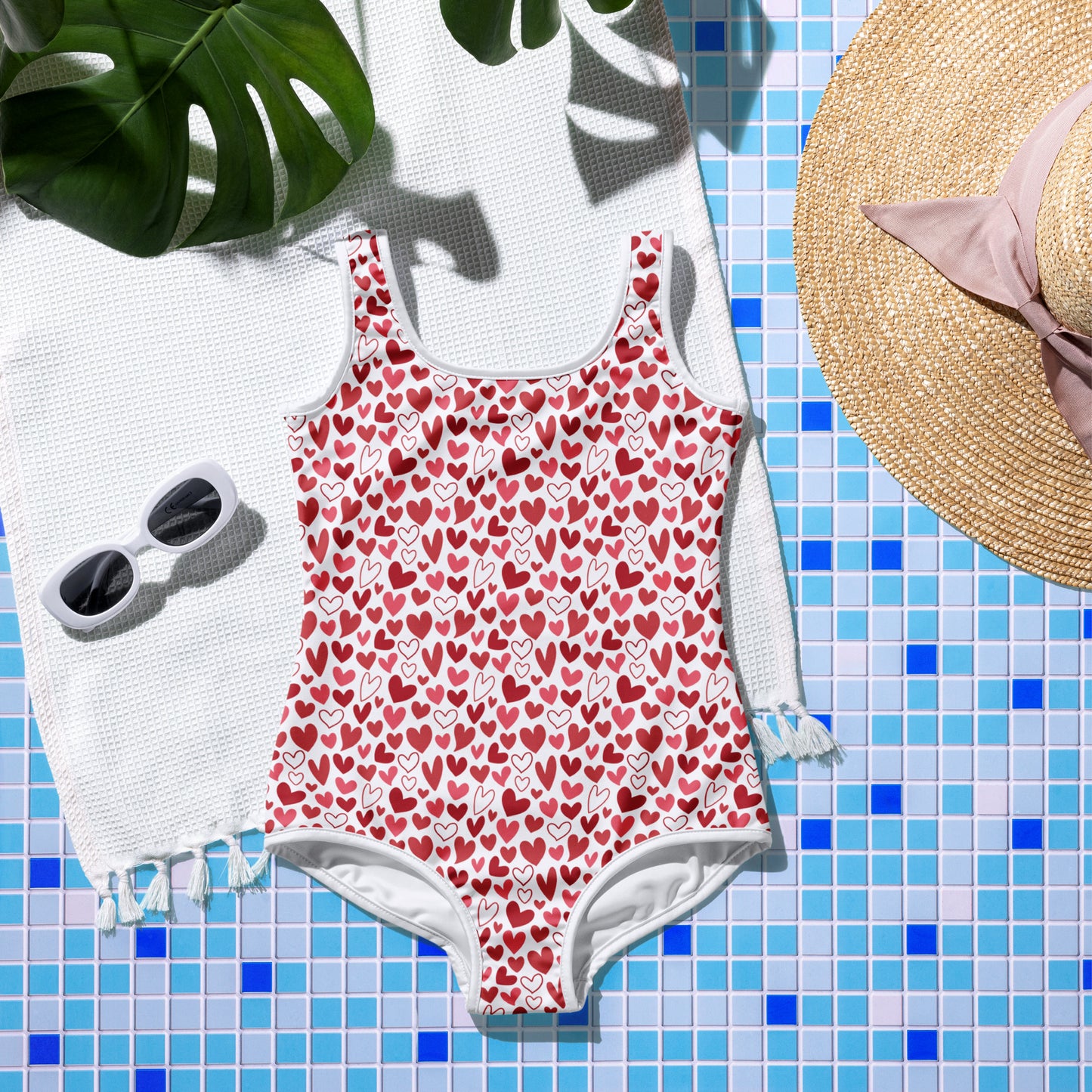 Red, Pink, and White Hearts - Youth Swimsuit