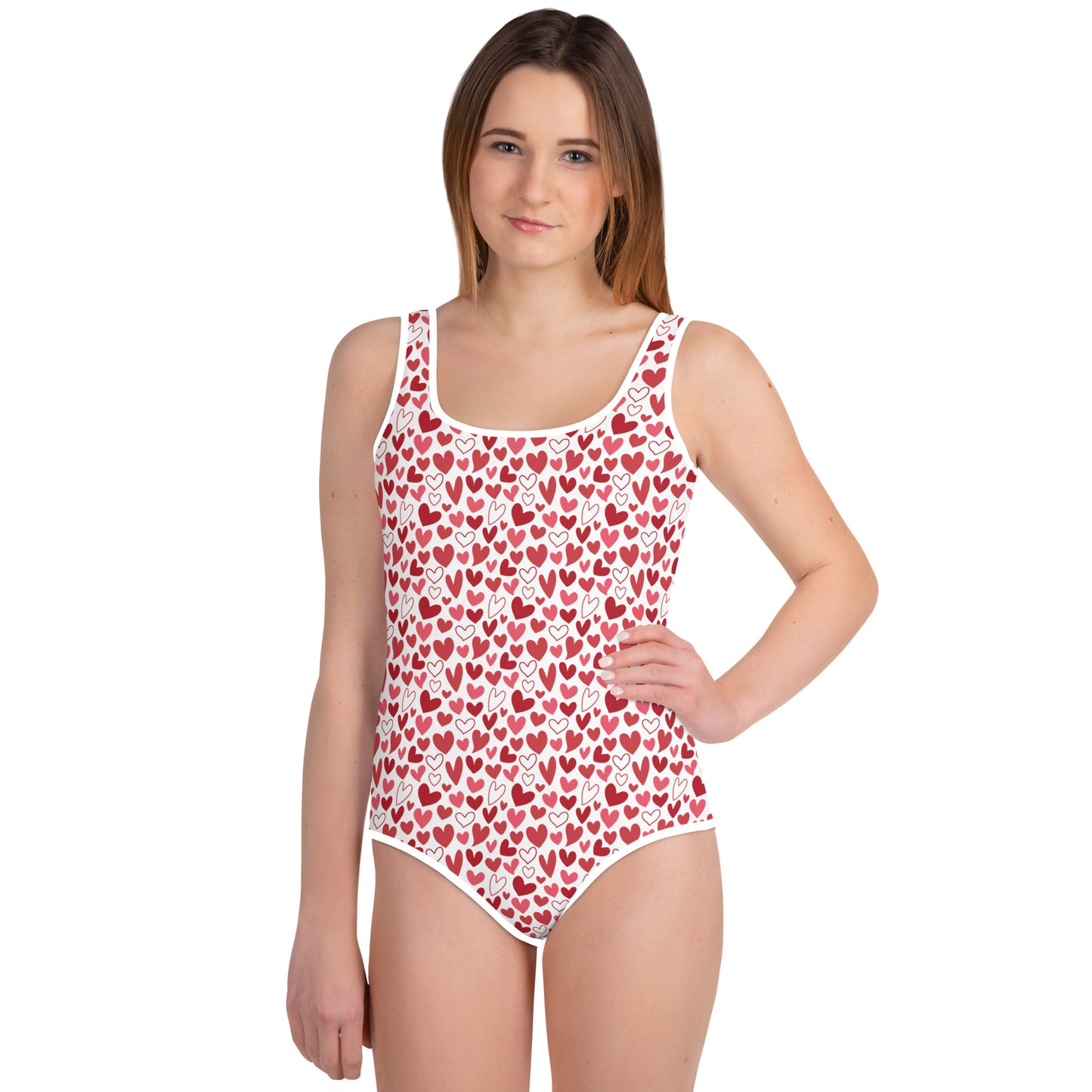 Red, Pink, and White Hearts - Youth Swimsuit