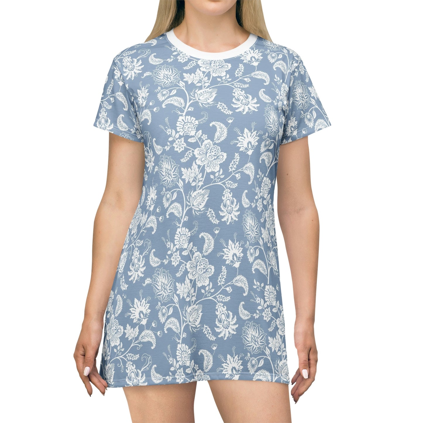T-Shirt Dress - White Flowers