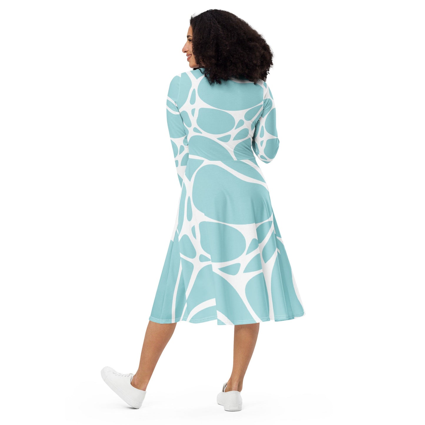 All-over print long sleeve midi dress