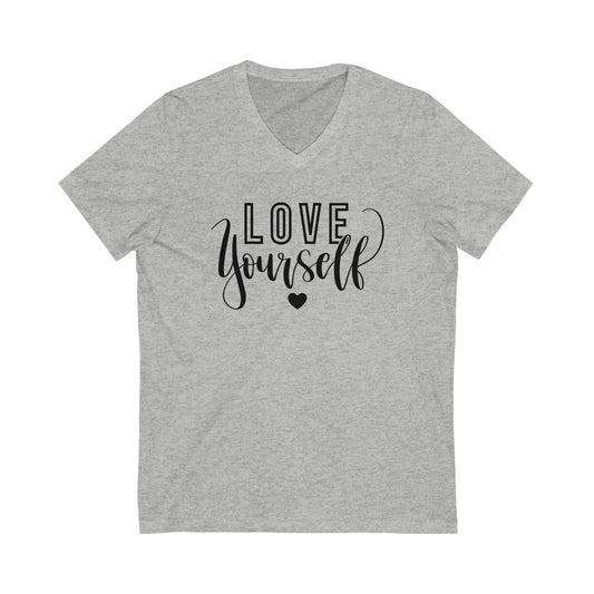 Unisex Jersey Short Sleeve V-Neck Tee - Love Yourself