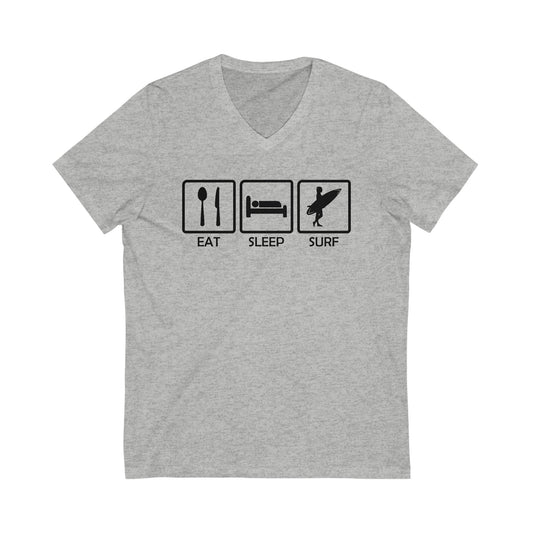 Unisex Jersey Short Sleeve V-Neck Tee - Eat, Sleep, Surf