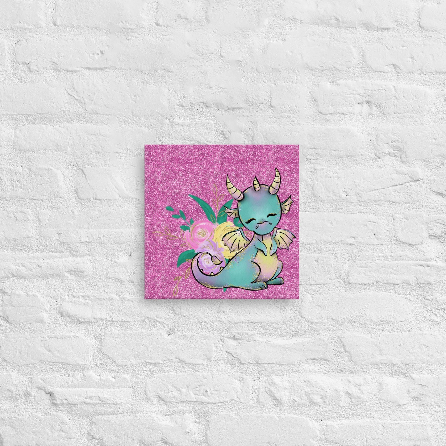 Personalized Canvas - Nursery Kids Room Wall Art - Dragon Pink