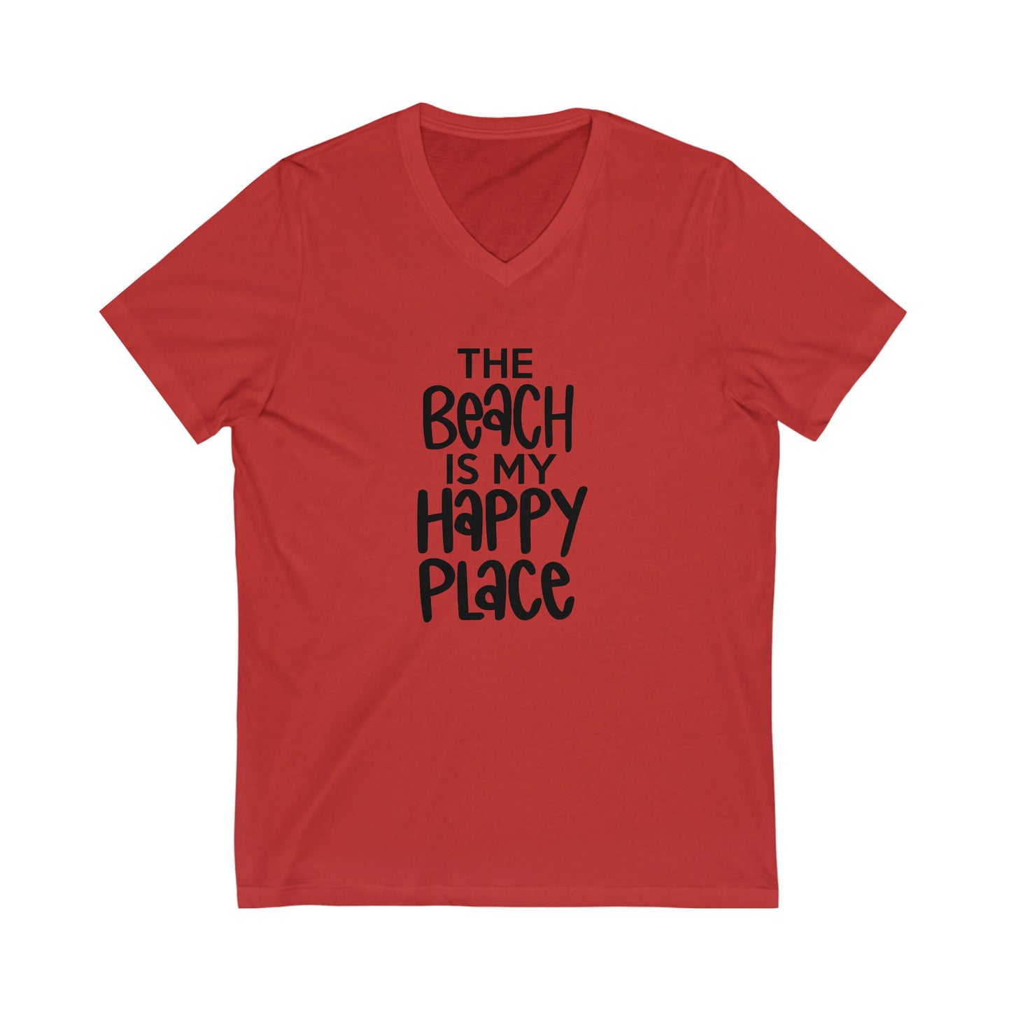 Unisex Jersey Short Sleeve V-Neck Tee - The Beach is my Happy Place