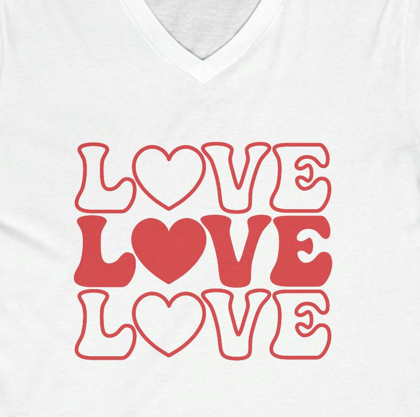 Unisex Jersey Short Sleeve V-Neck Tee - Love, Love, Love