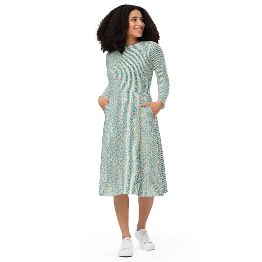 Multicolor Boho Vibes - All-over print long sleeve midi dress