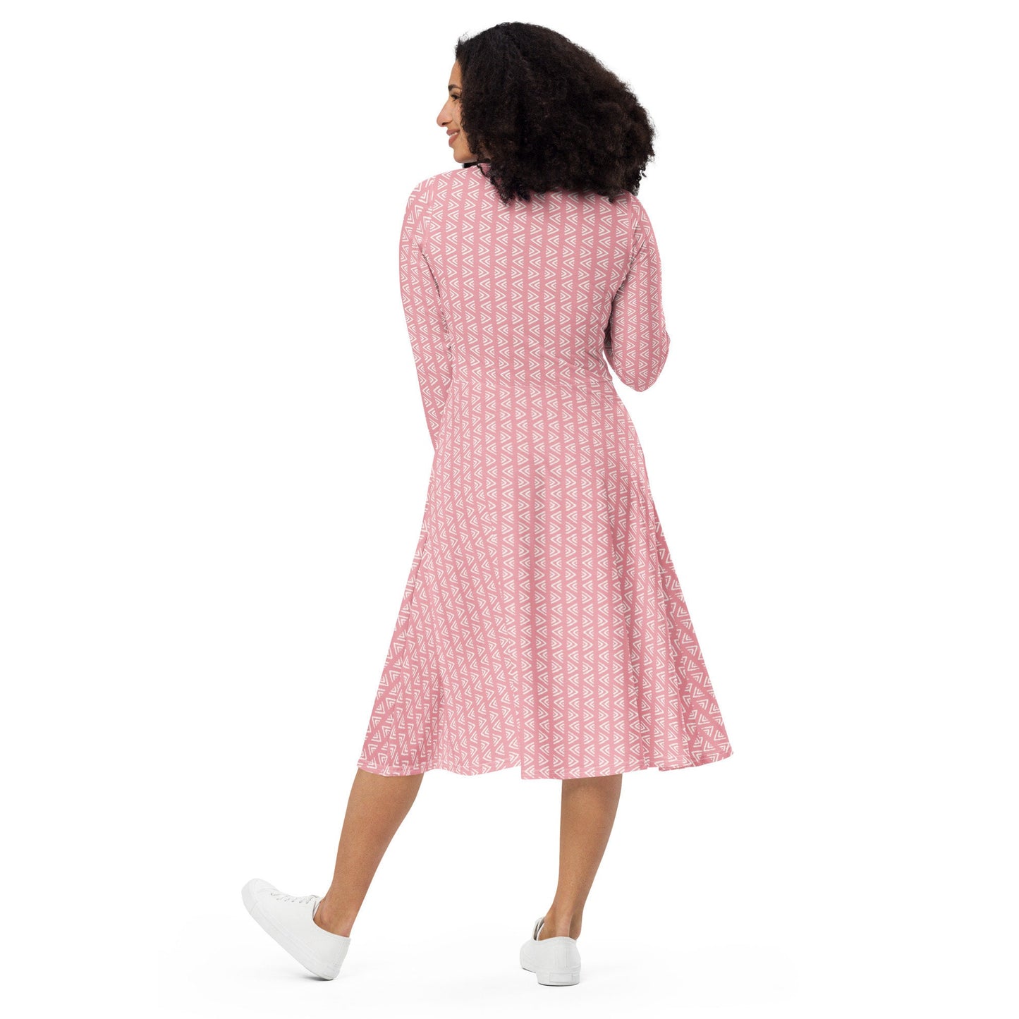 Pink Boho - All-over print long sleeve midi dress