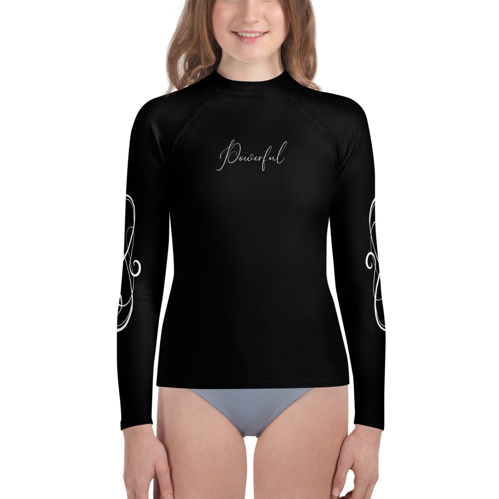 Watercolor Heart and Wings - Powerful - Youth Rash Guard