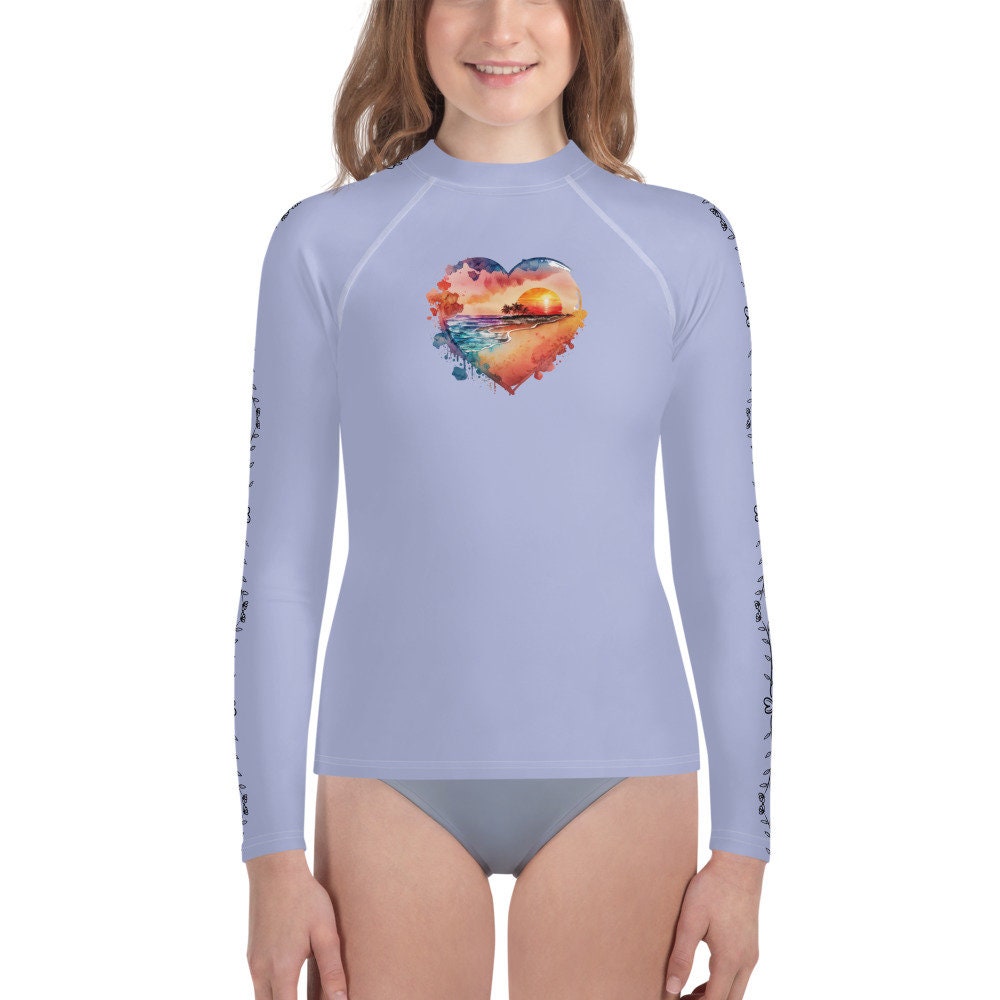 Watercolor Sunset Heart - Heart Vines - Youth Rash Guard