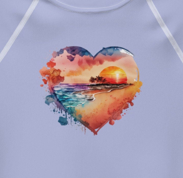 Watercolor Sunset Heart - Heart Vines - Youth Rash Guard