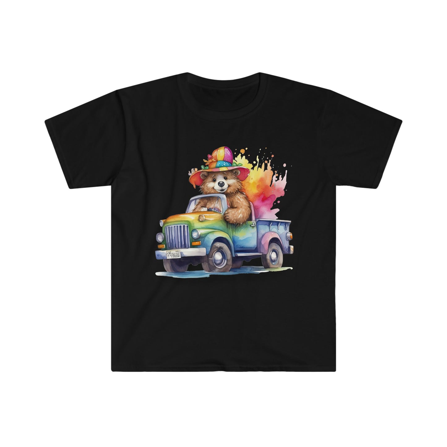 Rainbow Pickup Truck Bear - LGBT - Pride - Unisex Softstyle T-Shirt
