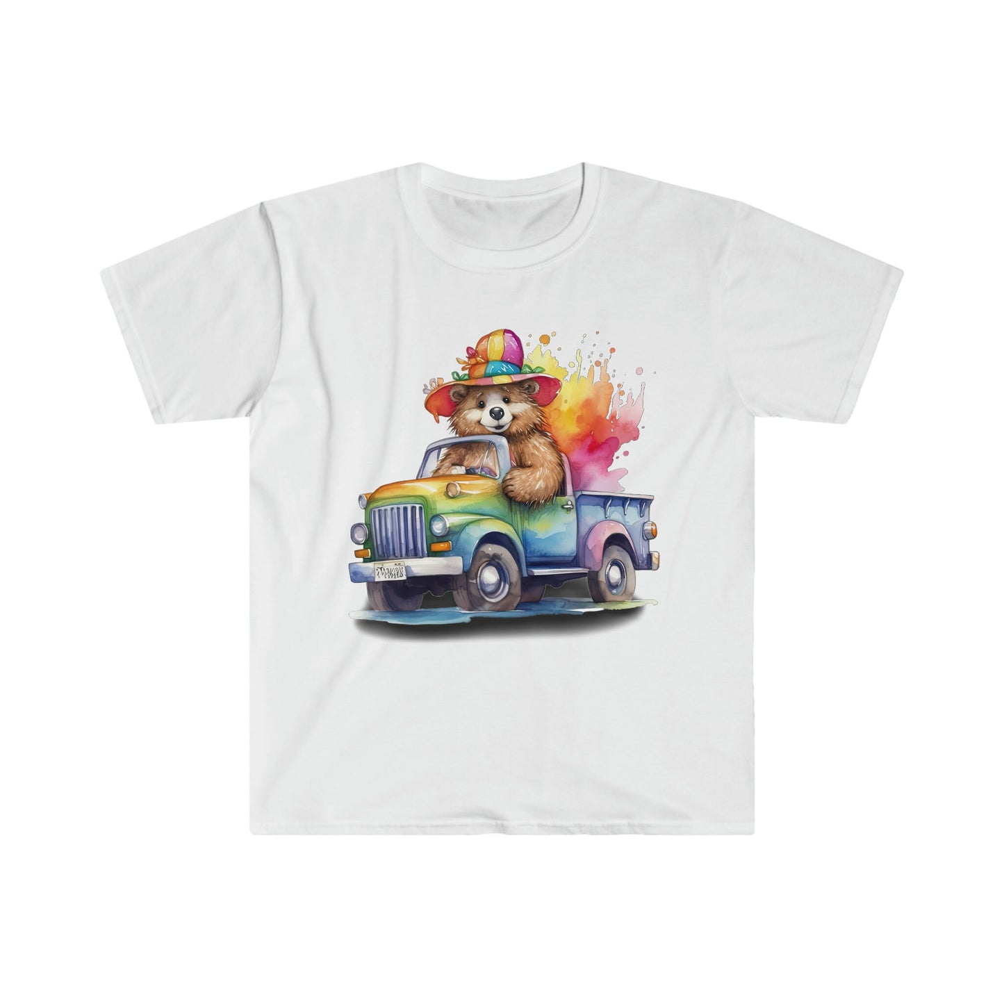 Rainbow Pickup Truck Bear - LGBT - Pride - Unisex Softstyle T-Shirt