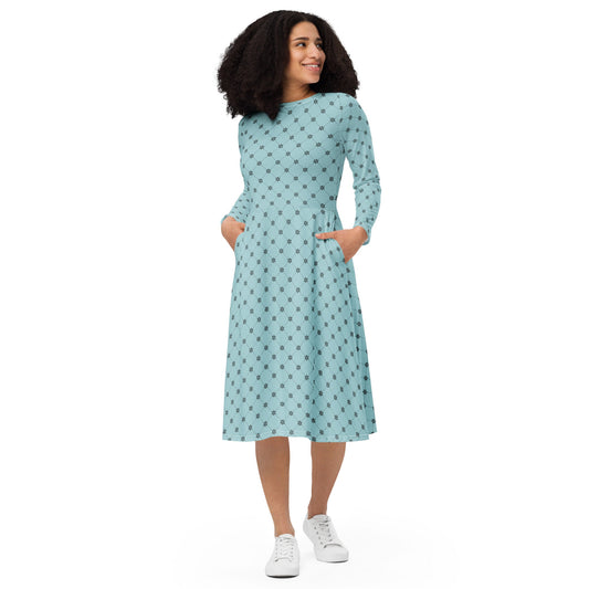 Teal Paris - All-over print long sleeve midi dress