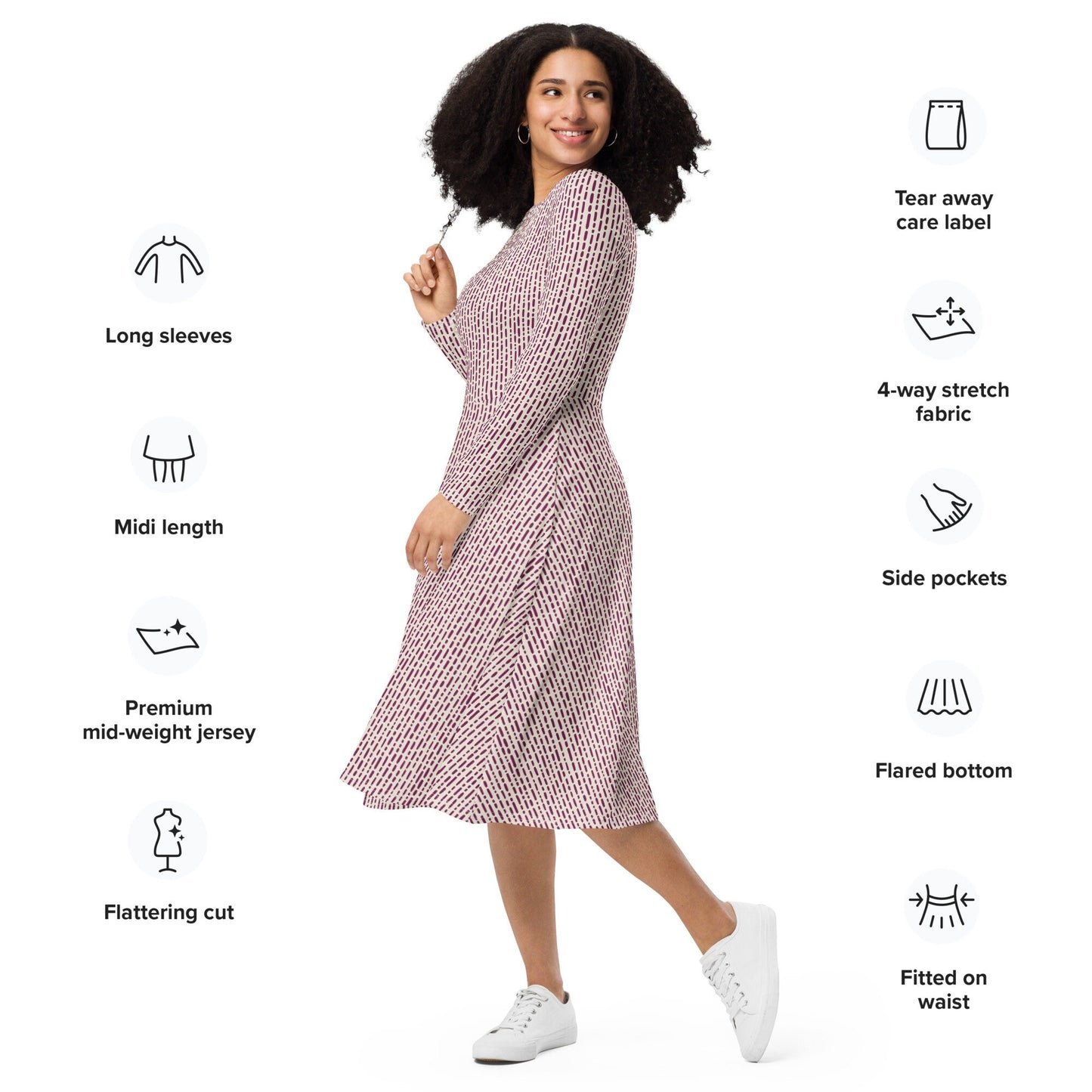 Pink Boho Vives - All-over print long sleeve midi dress