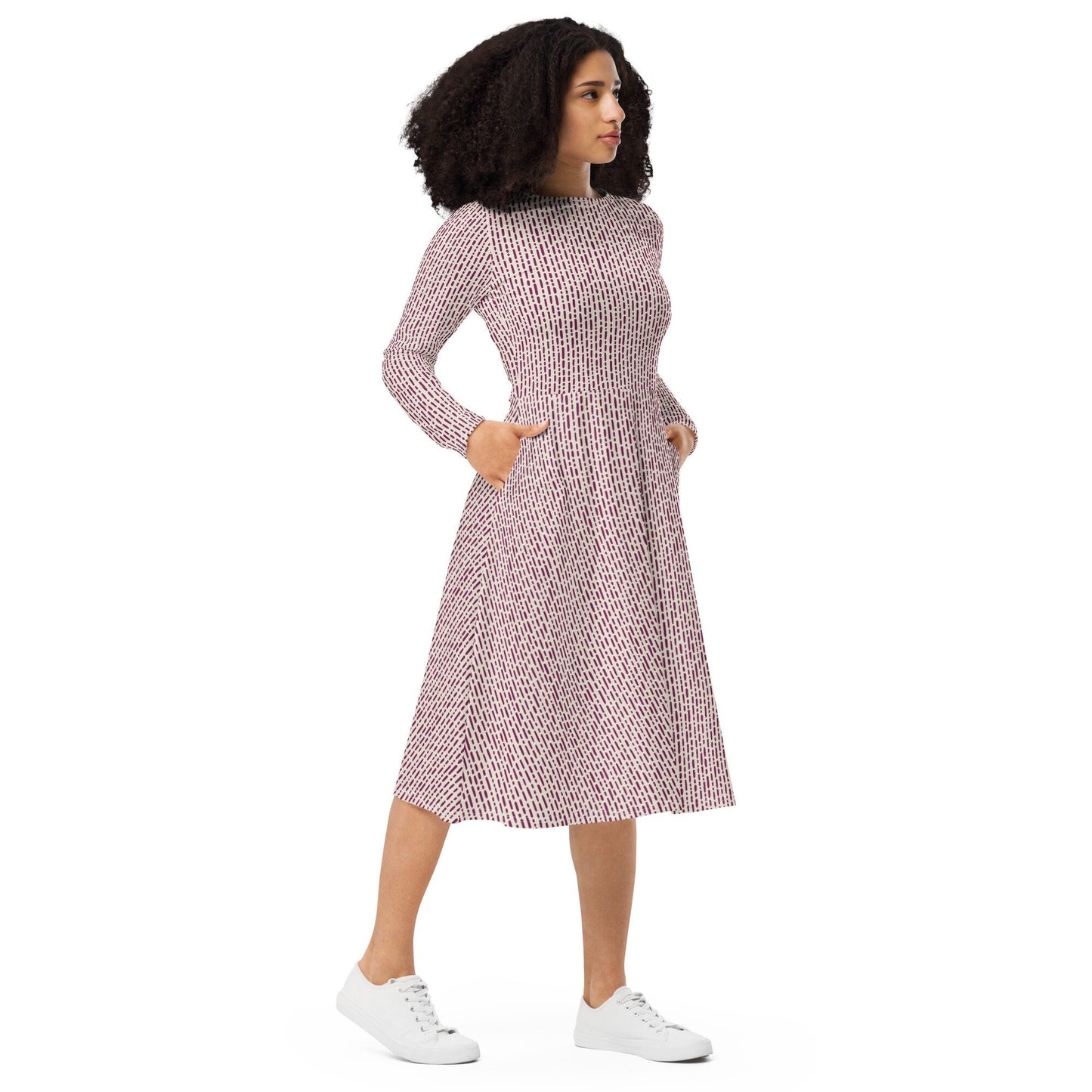 Pink Boho Vives - All-over print long sleeve midi dress