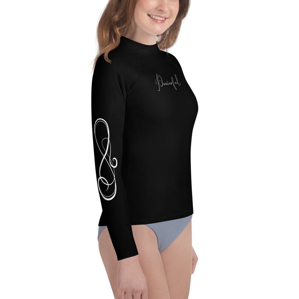 Watercolor Heart and Wings - Powerful - Youth Rash Guard