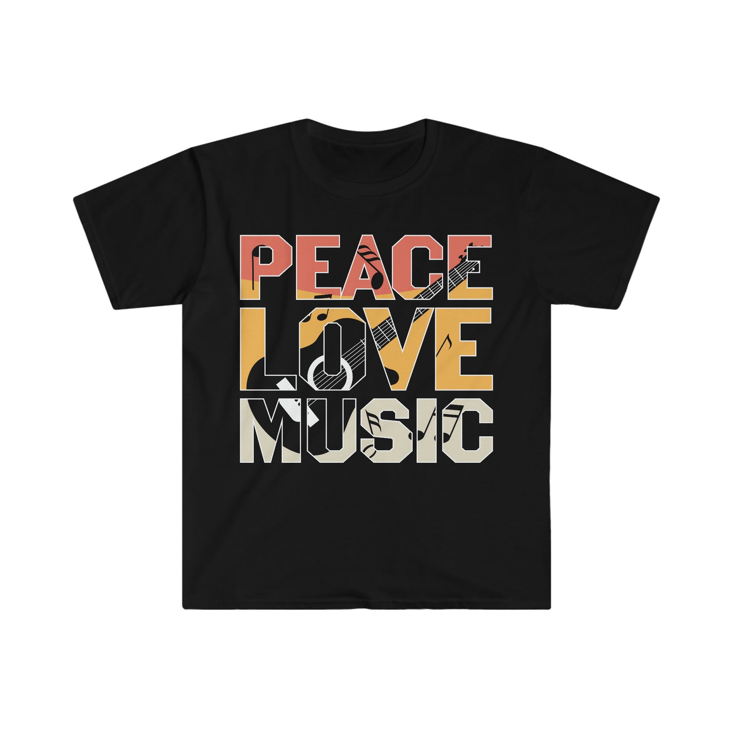 PEACE, LOVE, MUSIC - Guitar - Unisex Softstyle T-Shirt
