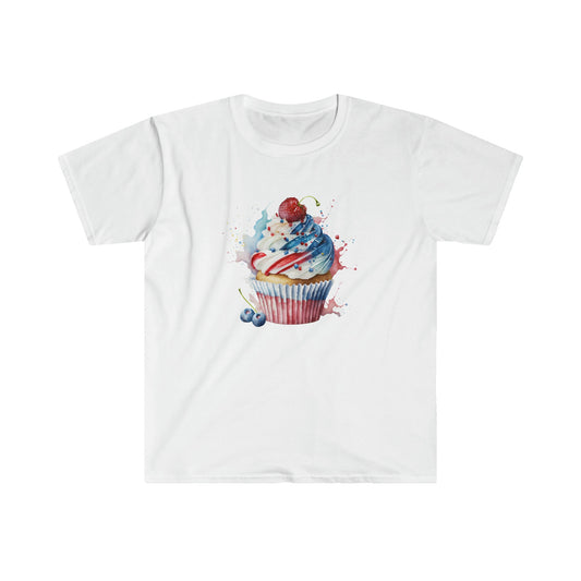 Red, White, and Blue Cupcake - American Flag - 4th of July - Independence Day - Unisex Softstyle T-Shirt