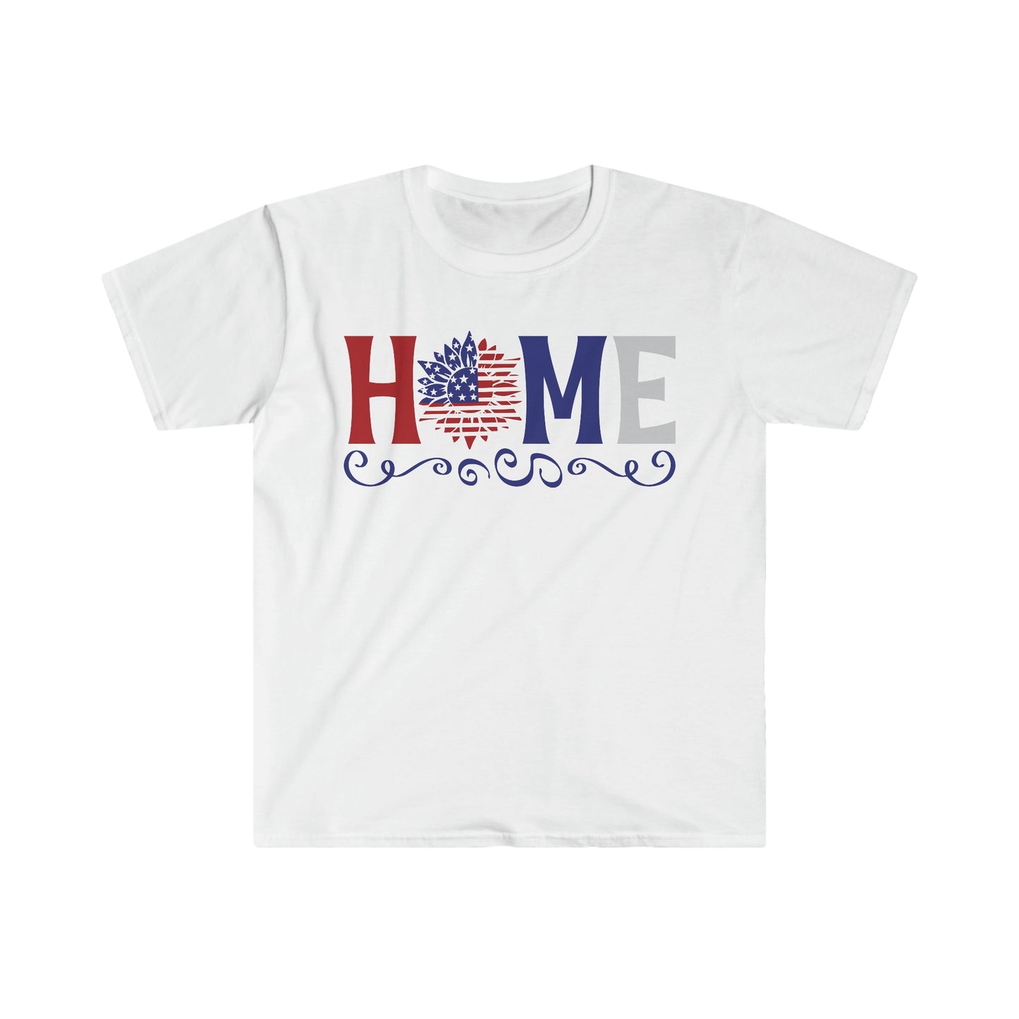 HOME - American Flag - Sunflower - 4th of July - Independence Day - Unisex Softstyle T-Shirt