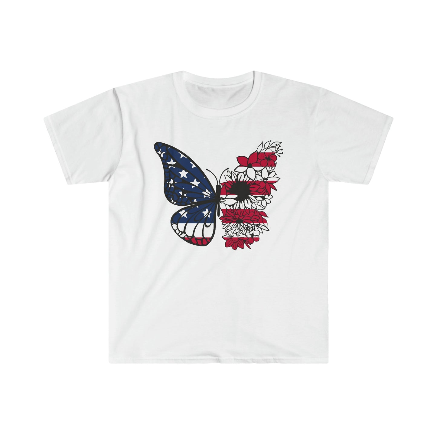Butterfly American Flag - 4th of July - Independence Day - Unisex Softstyle T-Shirt