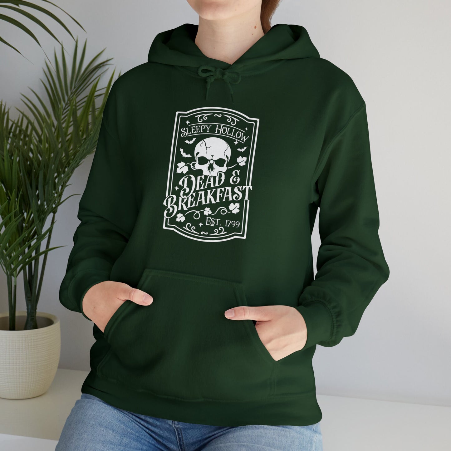 Halloween - Sleepy Hollow Dead & Breakfast Est 1799 - Skull - Trick or Treat - Vintage - Unisex Heavy Blend™ Hooded Sweatshirt