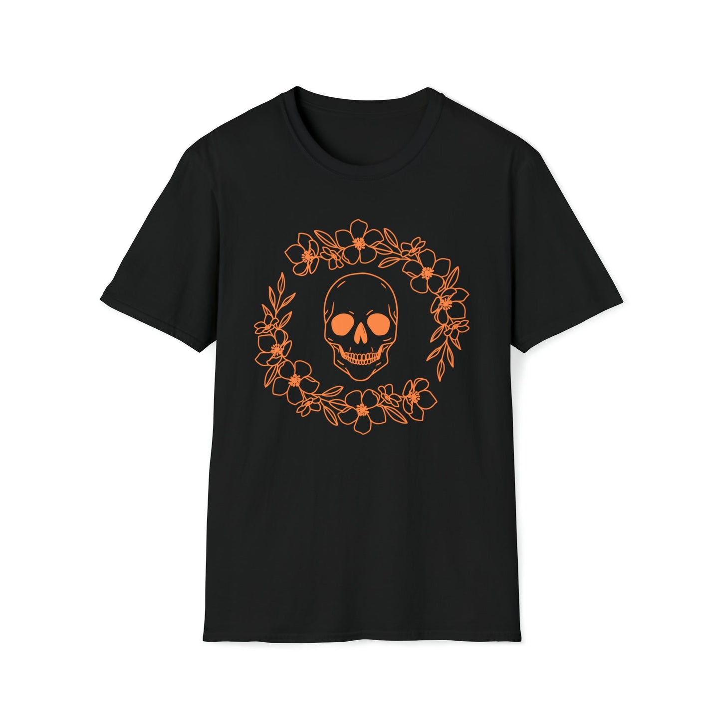 Halloween - Skull - Flower Wreath - Trick or Treat - Unisex Softstyle T-Shirt